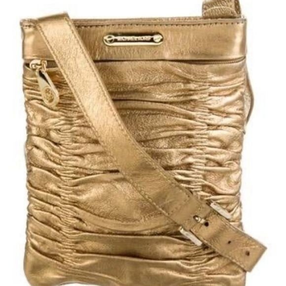 Michael Kors Webster Metallic Gold Ruched Crossbody Bag - Picture 1 of 6